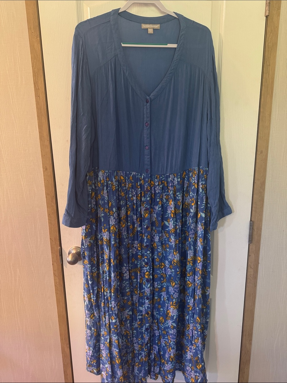 Woman Within Blue Floral Crinkled Maxi Dress